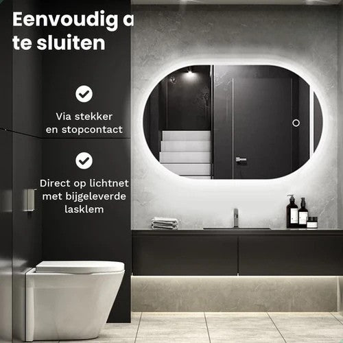 Pre-Order Badkamerspiegel Ovaal Frameloos 90 x 60 cm - Anti-Condens & Dimbaar Led