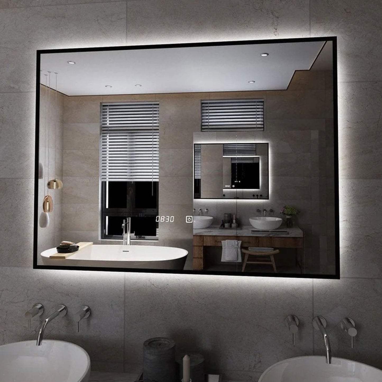 Spiegel Rechthoek Mat Zwart 80 x 60 cm - Anti-Condens & LED dimbaar - Neliio