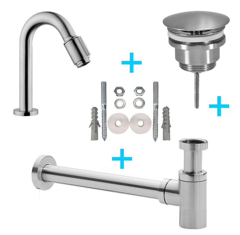 Set Victoria toiletkraan + afvoer/bevestiging - Geborsteld staal