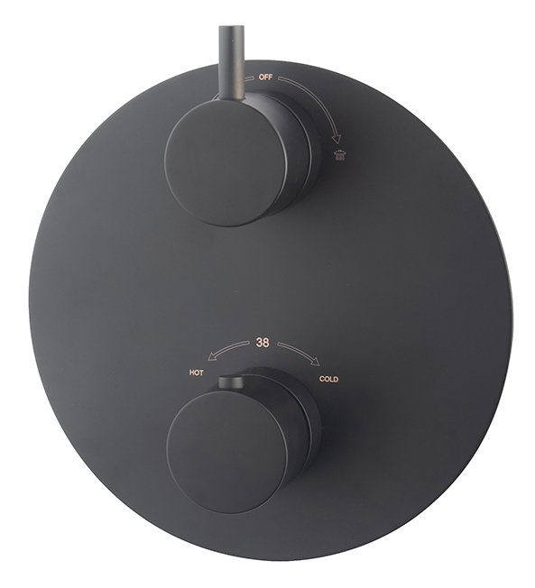 Caral Rond afbouwdeel inbouwthermostaat 2 weg mat zwart