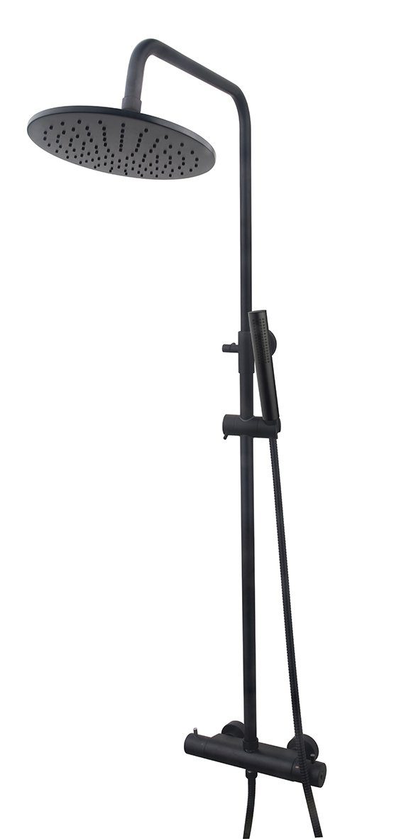 Caral douche-opbouwset + thermostaatkraan mat zwart