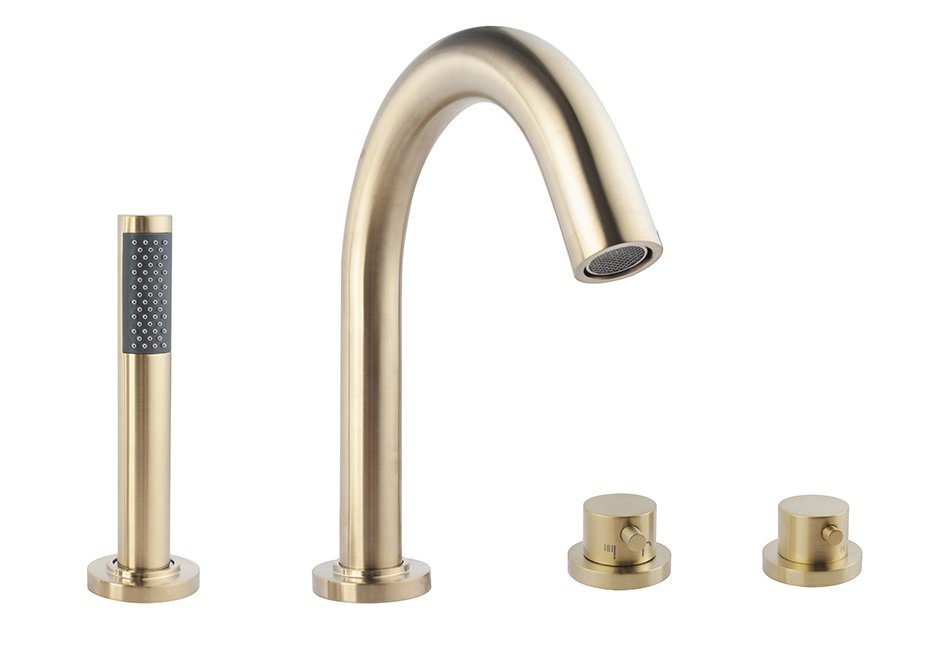 Wiesbaden Caral 4-gats badrandthermostaat afbouwset geborsteld messing