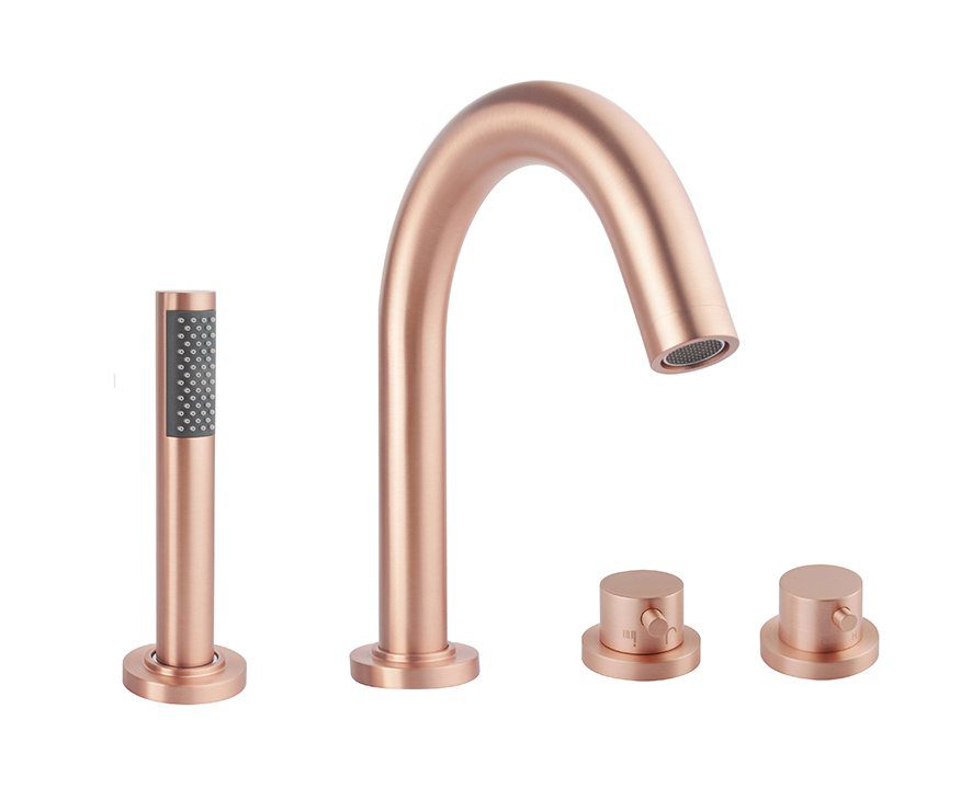 Wiesbaden Caral 4-gats badrandthermostaat afbouwset geborsteld koper