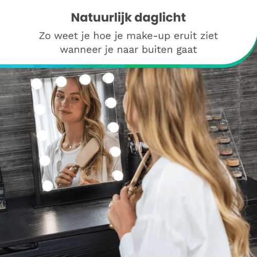 Make-Up Spiegel Hollywood Led Verlichting - 3 Dimbare LED Verlichting - Zwart - 33 X 44 Cm