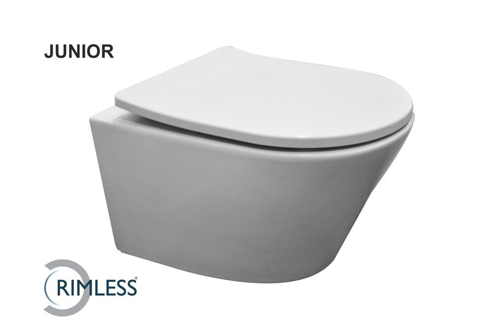Wiesbaden - Vesta junior wandcloset rimless verkort met Shade slim toiletzitting softclose en quick release - glans wit