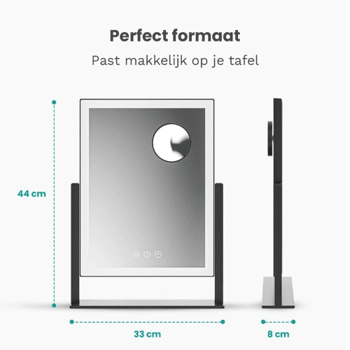 Make-Up Spiegel Staand Led Verlichting - 3 Dimbare LED Verlichting - Wit - 33 X 44 Cm