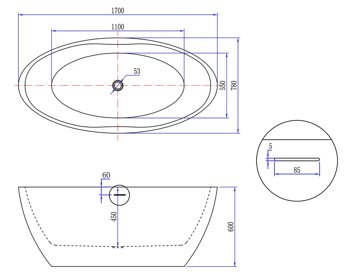 Kleinmann Vrijstaand Bad Mat Wit 170×78 cm Ovaal