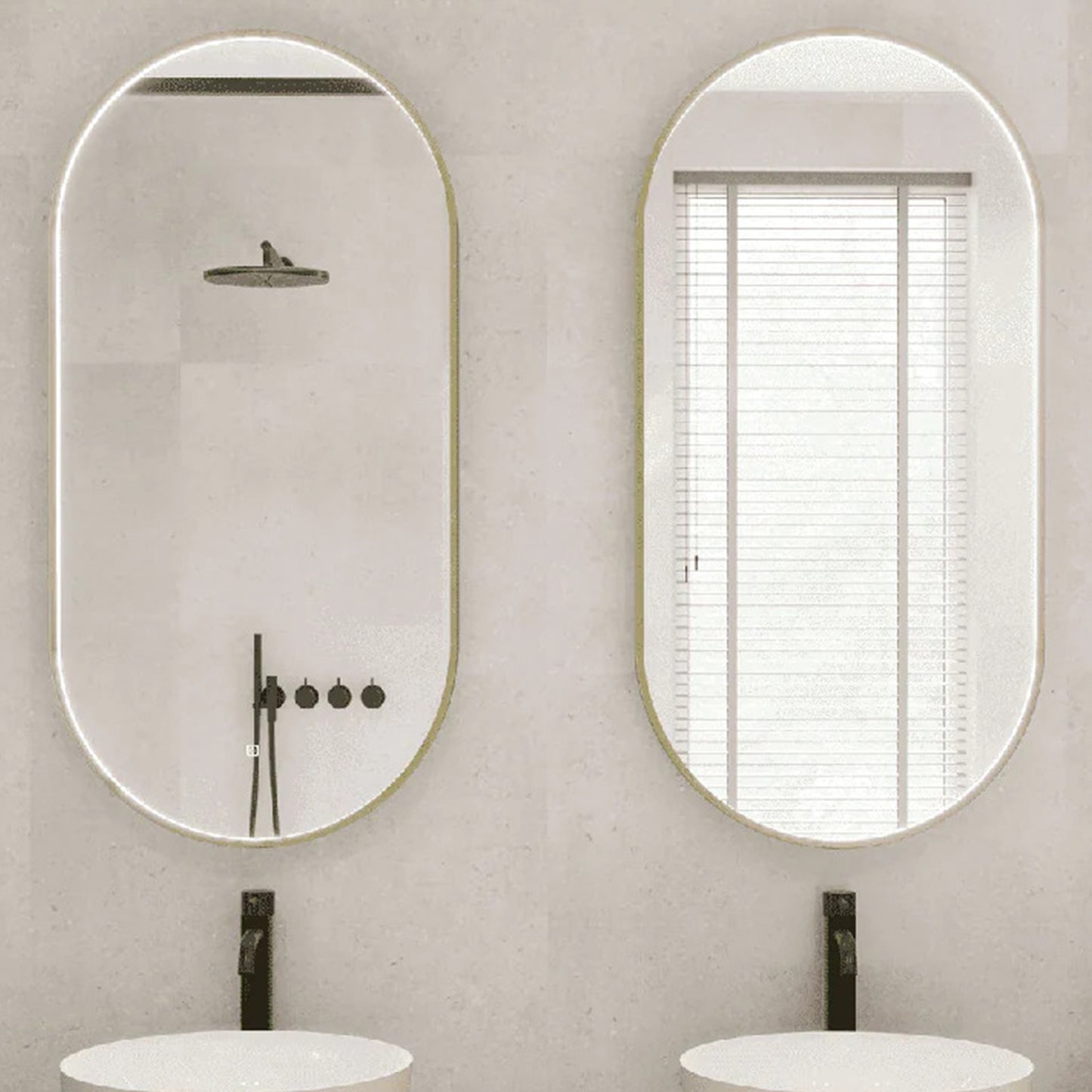 Badkamerspiegel Ovaal Messing Goud - 50 x 100 cm – Anti-Condens & LED