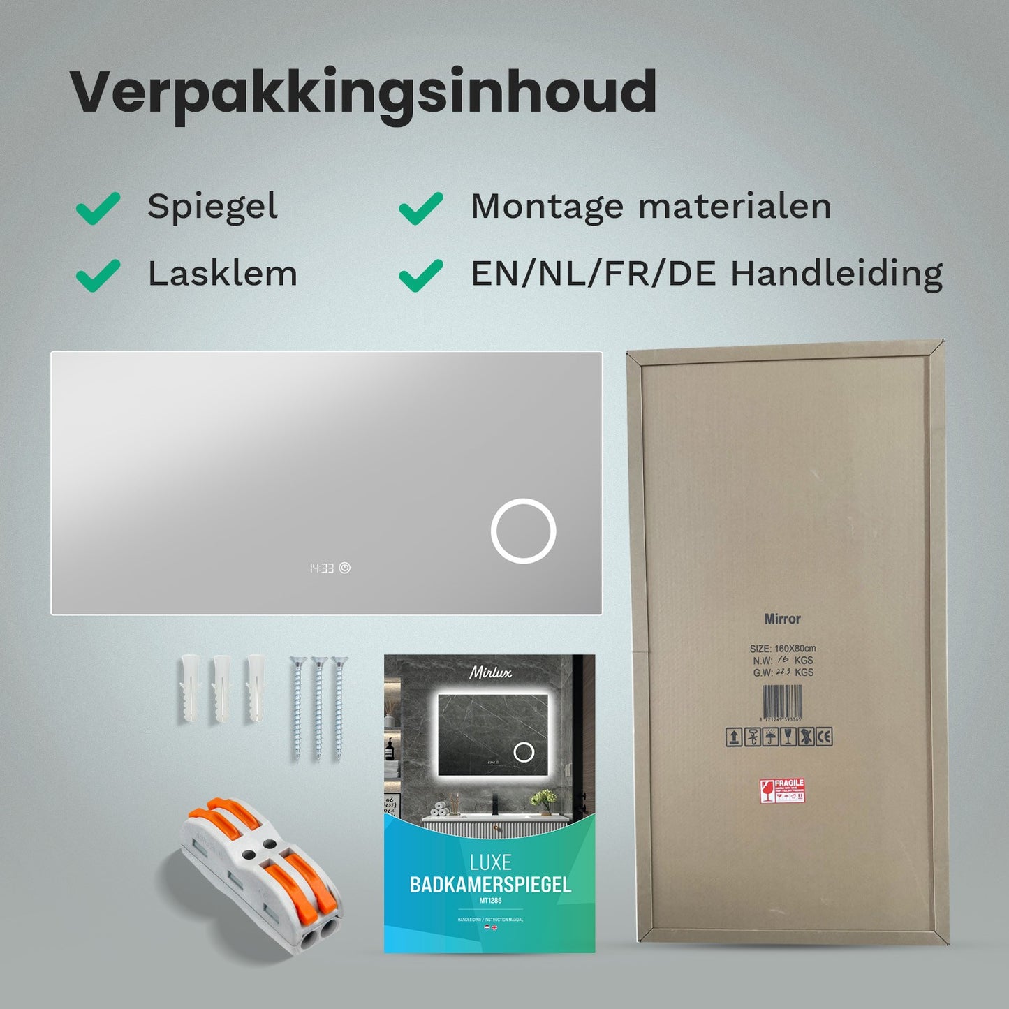 Badkamerspiegel - 160x80cm - Frameloos