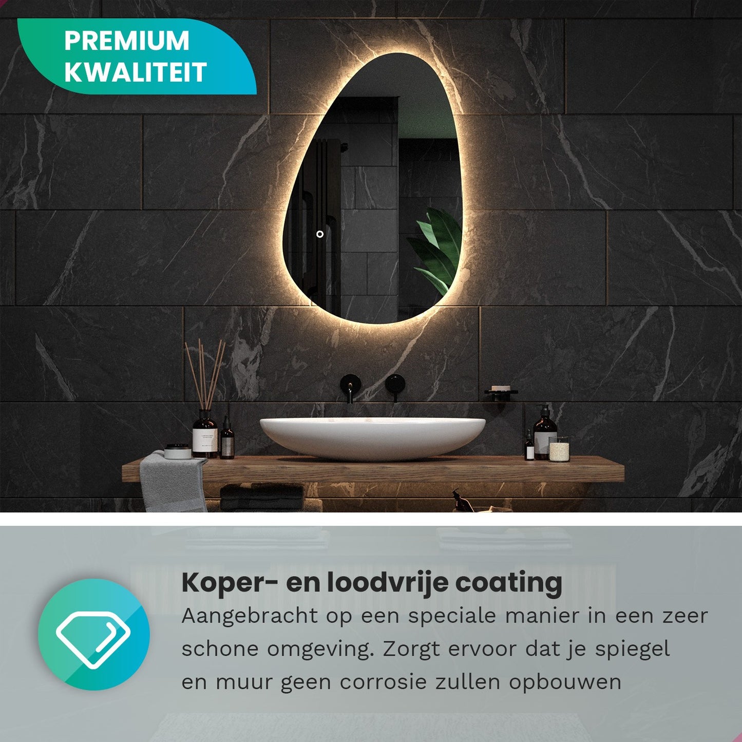 Badkamerspiegel - 150x93cm Asymmetrisch - Frameloos