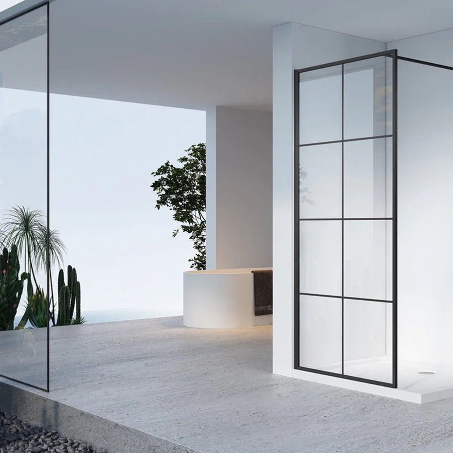 Douchewand – 90 x 200 cm - Mat Zwart – Nano Coating – Raster