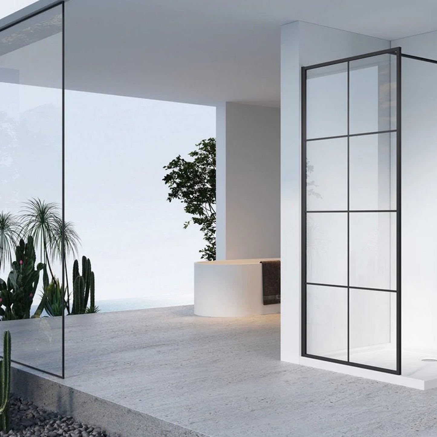 Douchewand – 110 x 200 cm - Mat Zwart – Nano Coating – Raster