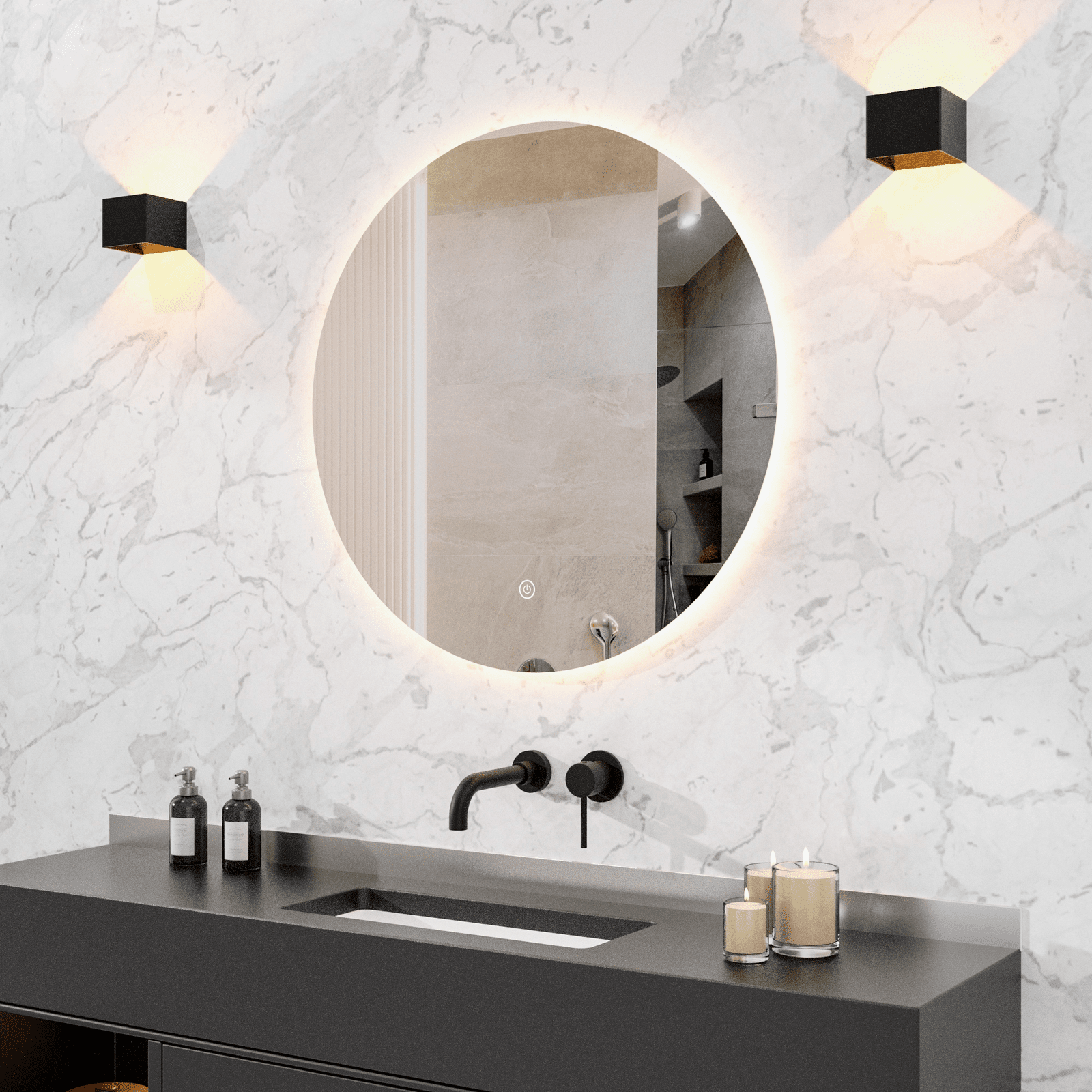 Badkamerspiegel Rond Frameloos 80 cm - Anti-Condens & Dimbaar Led