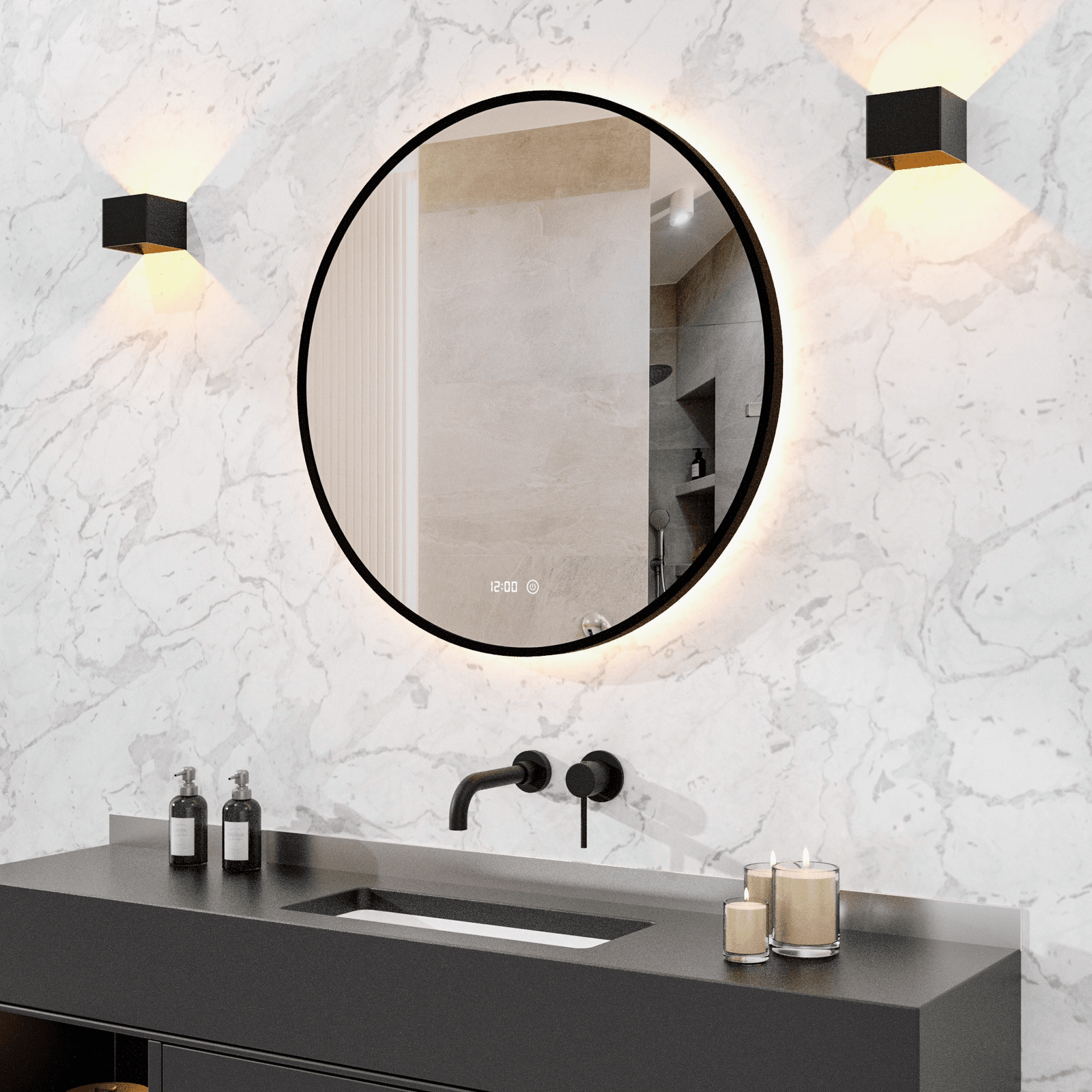 LED-badkamerspiegel met aanraakschakelaar, wandgemonteerde spiegel, verstelbaar geel/warm wit/natuurlijk licht Anti-condens ronde spiegel voor badkamer, instelbare helderheid (A 70 cm/27,5 inch LED-badkamerspiegel met aanraakschakelaar, wandgemonteerde spiegel, verstelbaar geel/warm wit/natuurlijk licht Anti-condens ronde spiegel voor badkamer, instelbare helderheid (A 70 cm/27,5 inch
