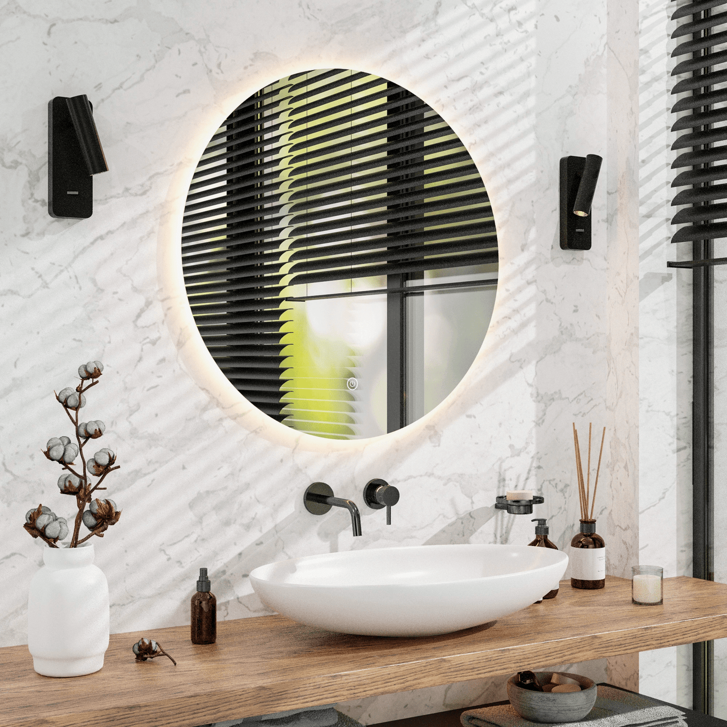 Badkamerspiegel Rond Frameloos 80 cm - Anti-Condens & Dimbaar Led