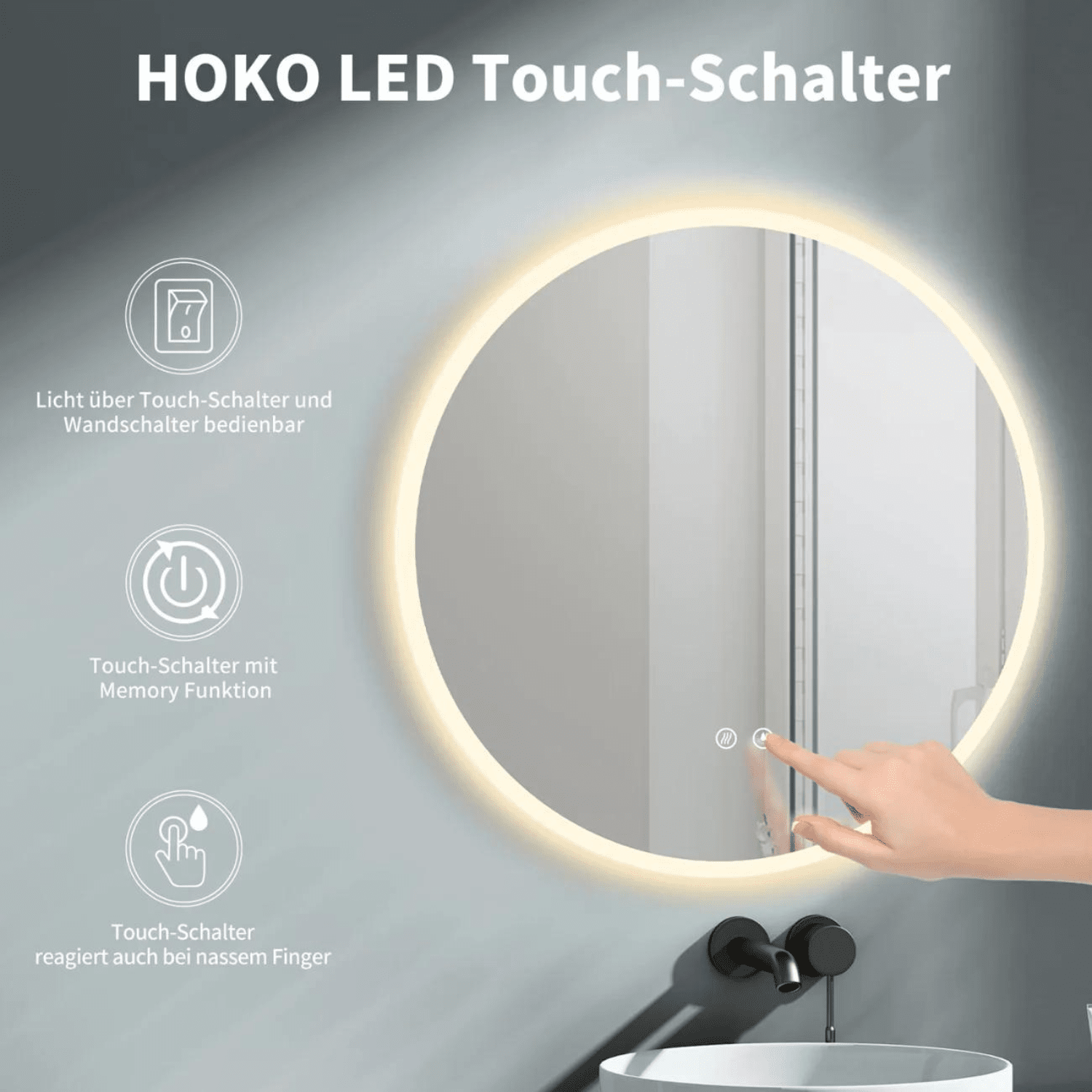Saniclass Circle Badkamerspiegel - rond - diameter 80cm - indirecte LED verlichting - spiegelverwarming - infrarood schakelaar - SW3-80 Saniclass Circle Badkamerspiegel - rond - diameter 80cm - indirecte LED verlichting - spiegelverwarming - infrarood schakelaar - SW3-80