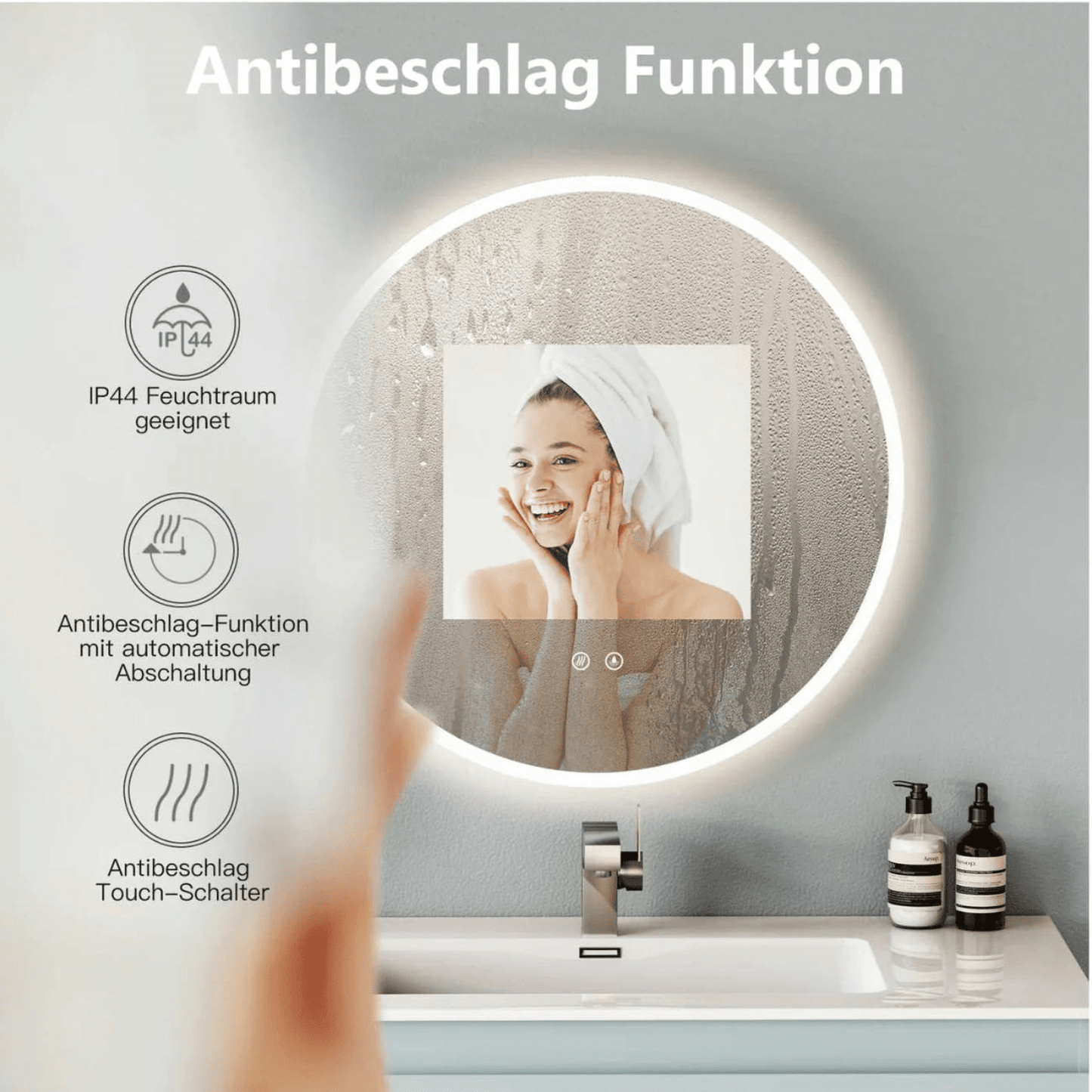 Ronde Spiegel 80 cm - Anti-Condens & Inbouw Led