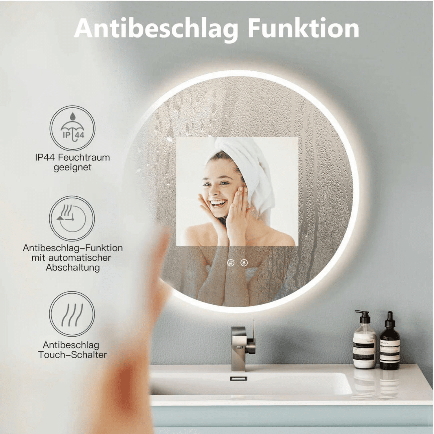 Ronde Spiegel 80 cm - Anti-Condens & Inbouw Led