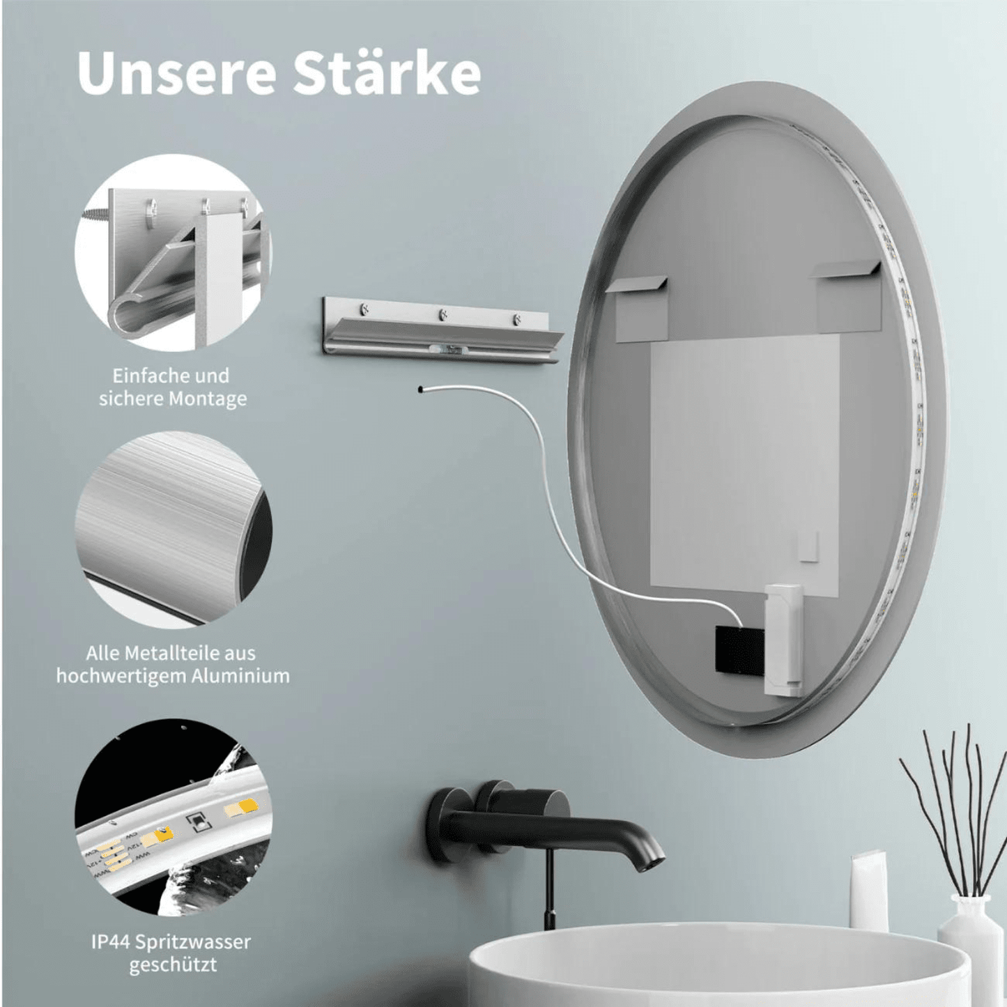 Ronde Spiegel 80 cm - Anti-Condens & Inbouw Led