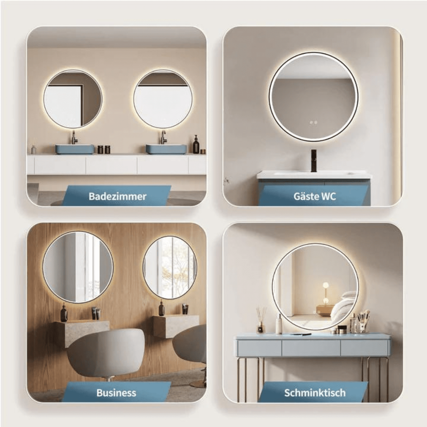 Badkamerspiegel Rond Mat Zwart 80 cm - Anti-Condens & Inbouw Led