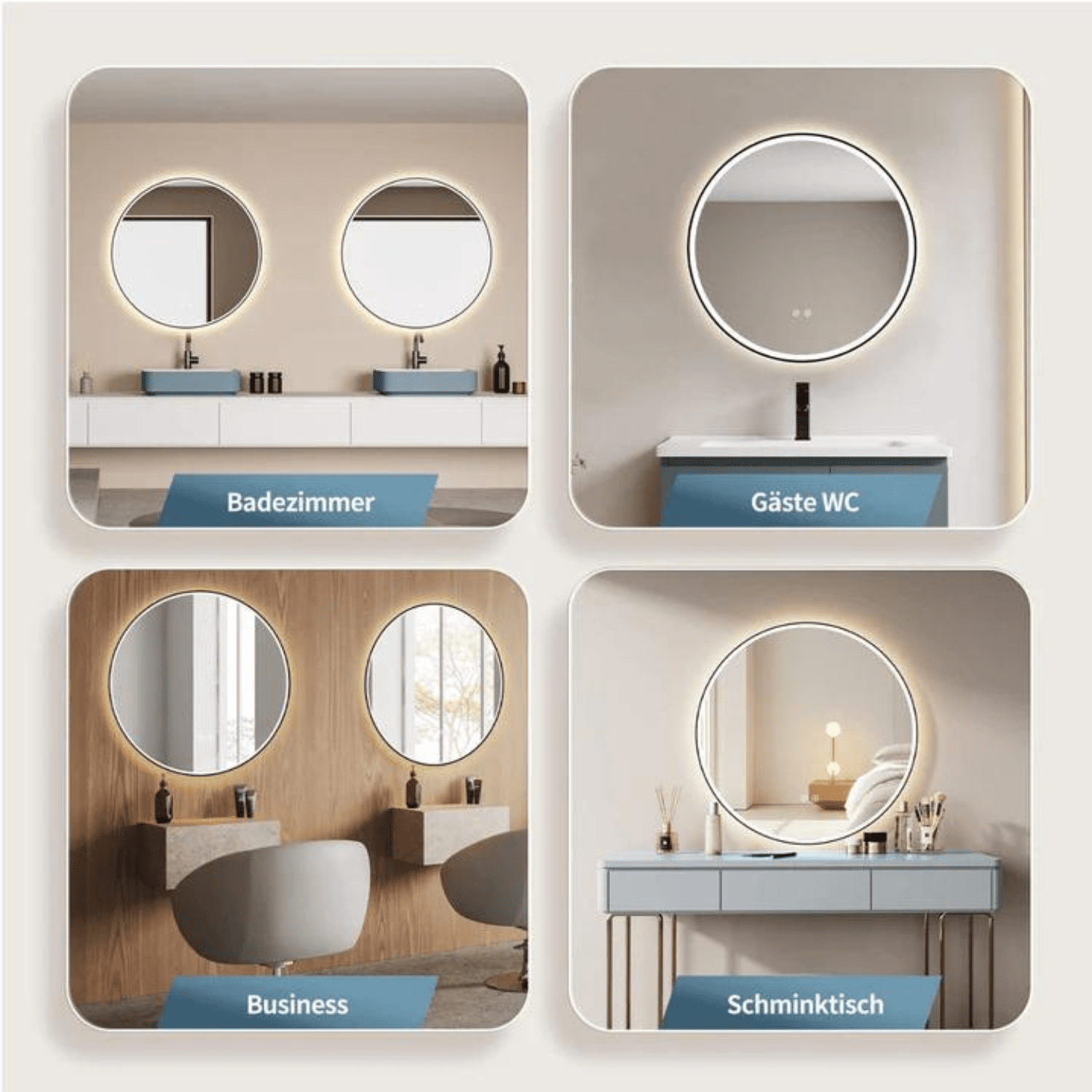 Badkamerspiegel Rond Mat Zwart 80 cm - Anti-Condens & Inbouw Led