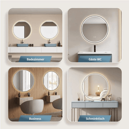 Badkamerspiegel Rond Mat Zwart 80 cm - Anti-Condens & Inbouw Led