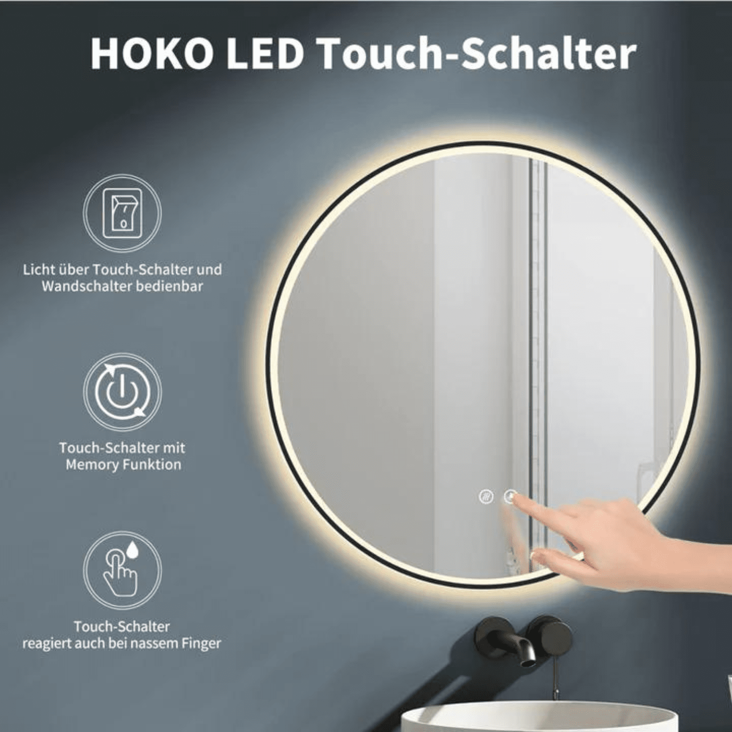 Badkamerspiegel Rond Mat Zwart 80 cm - Anti-Condens & Inbouw Led