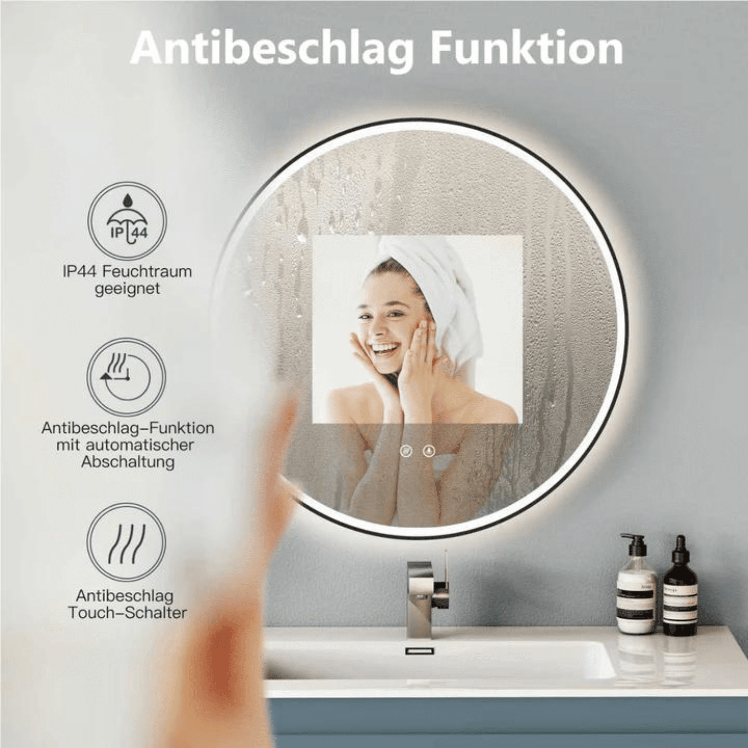 Badkamerspiegel Rond Mat Zwart 80 cm - Anti-Condens & Inbouw Led