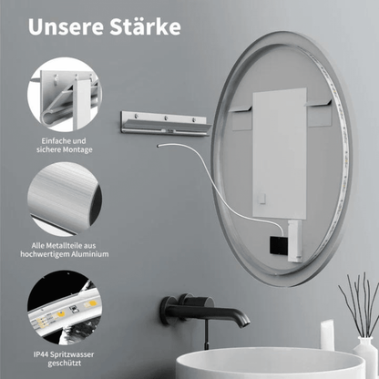 Badkamerspiegel Rond Mat Zwart 80 cm - Anti-Condens & Inbouw Led