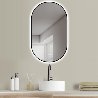 Badkamerspiegel Ovaal Zwart 50 x 90 cm – Anti-Condens & Led Horizontaal/Verticaal