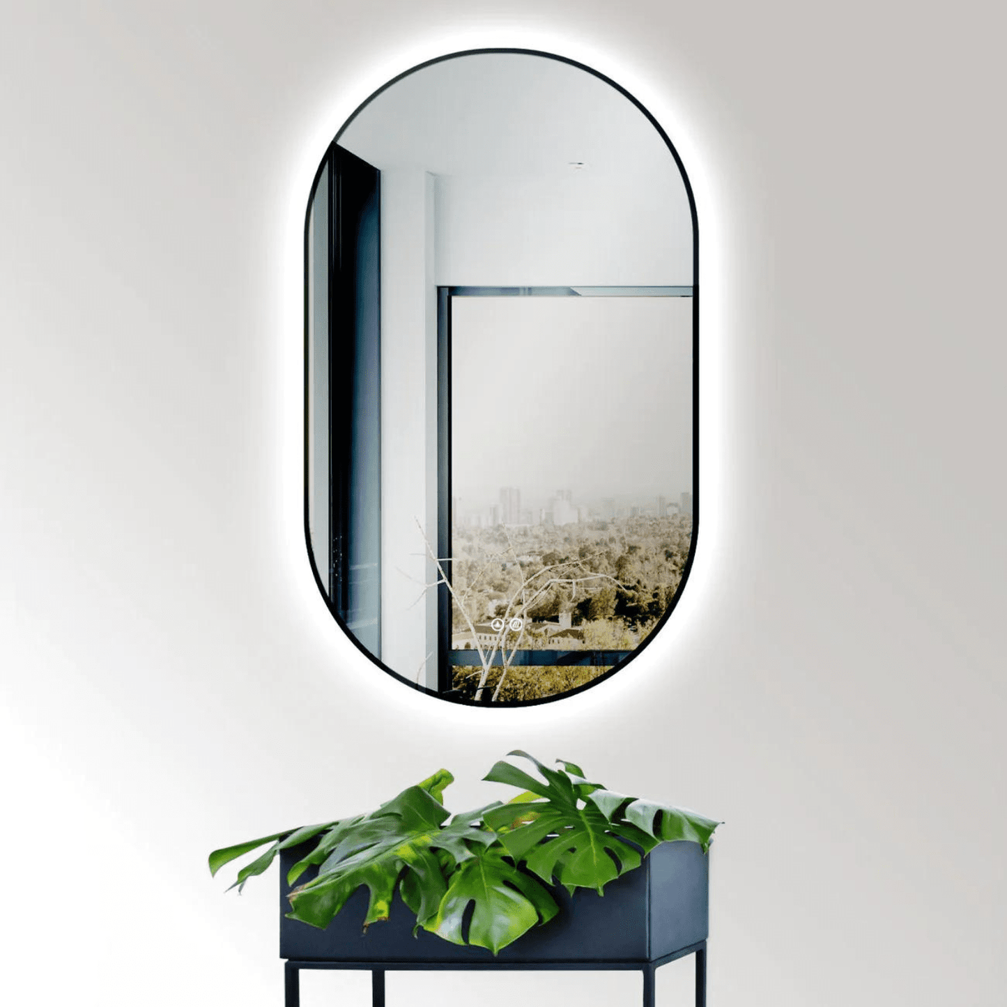 Badkamerspiegel Ovaal Zwart 50 x 90 cm – Anti-Condens & Led Horizontaal/Verticaal
