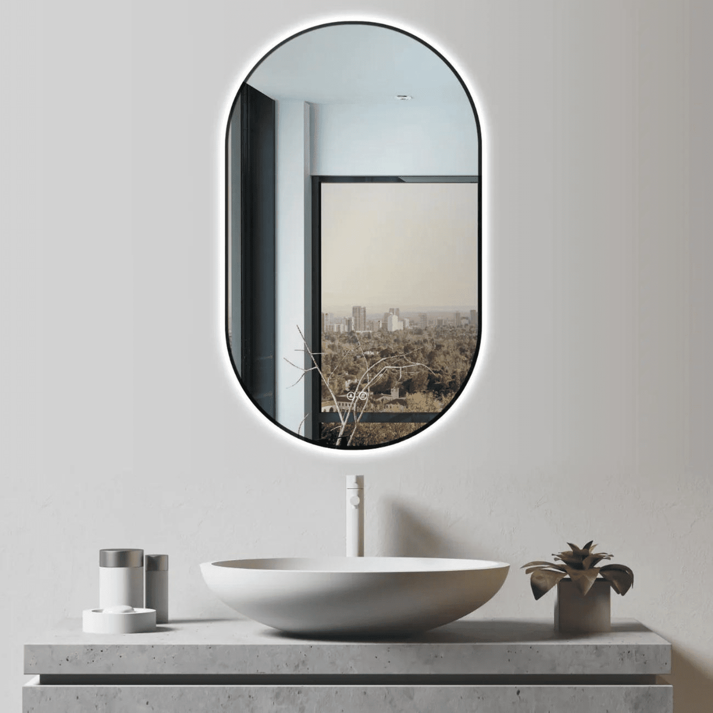 Badkamerspiegel Ovaal Zwart 50 x 90 cm – Anti-Condens & Led Horizontaal/Verticaal
