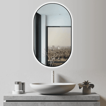 Badkamerspiegel Ovaal Zwart 50 x 90 cm – Anti-Condens & Led Horizontaal/Verticaal