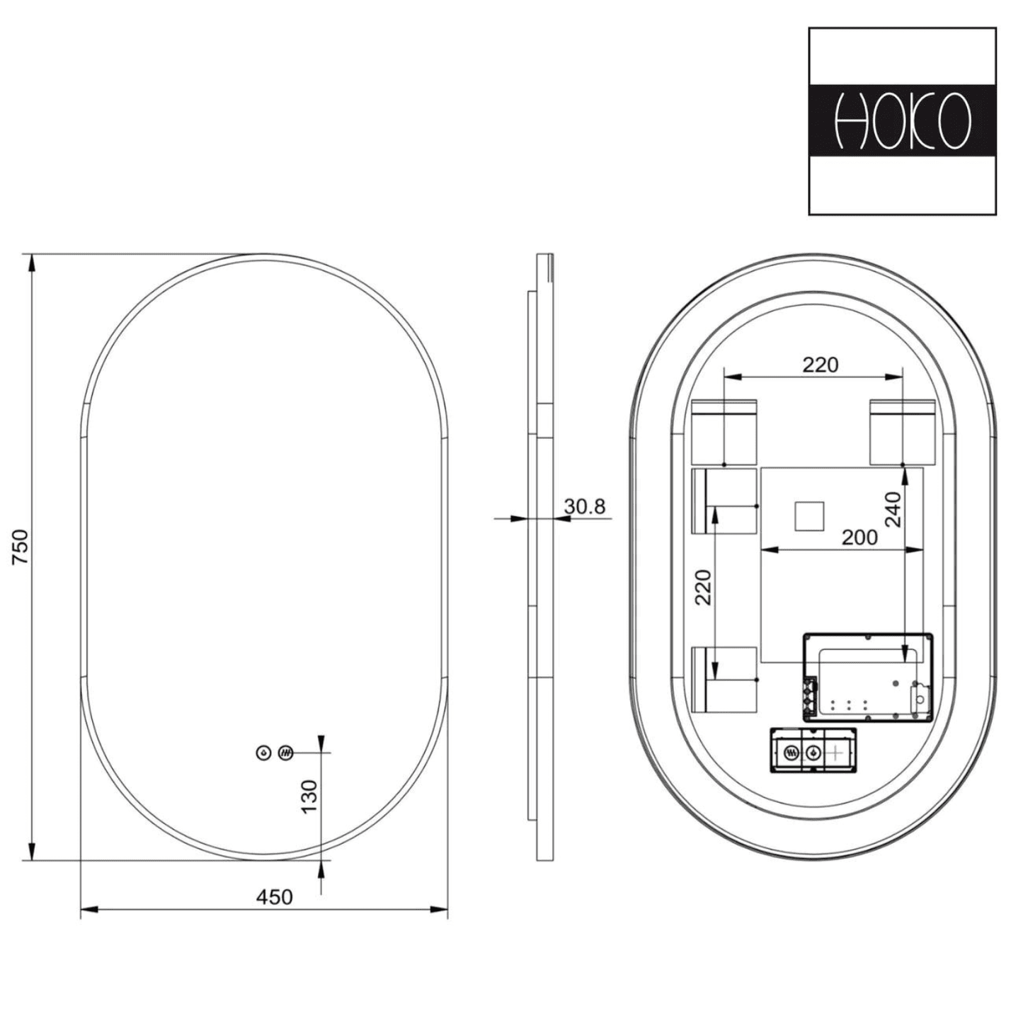 Badkamerspiegel Ovaal Zwart 50 x 90 cm – Anti-Condens & Led Horizontaal/Verticaal