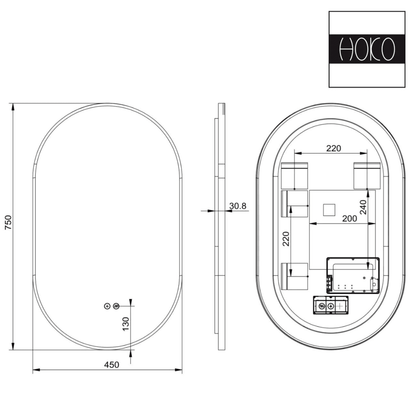 Badkamerspiegel Ovaal Zwart 50 x 90 cm – Anti-Condens & Led Horizontaal/Verticaal