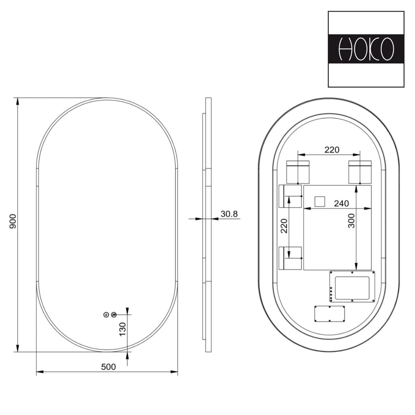 Badkamerspiegel Ovaal Zwart 50 x 90 cm – Anti-Condens & Led Horizontaal/Verticaal