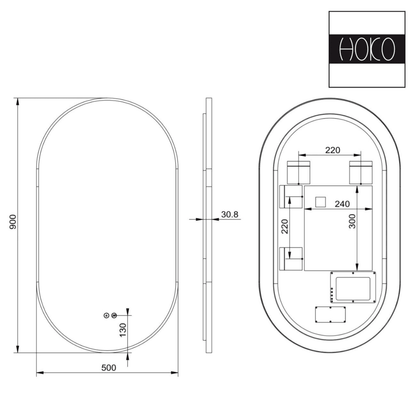 Badkamerspiegel Ovaal Zwart 50 x 90 cm – Anti-Condens & Led Horizontaal/Verticaal