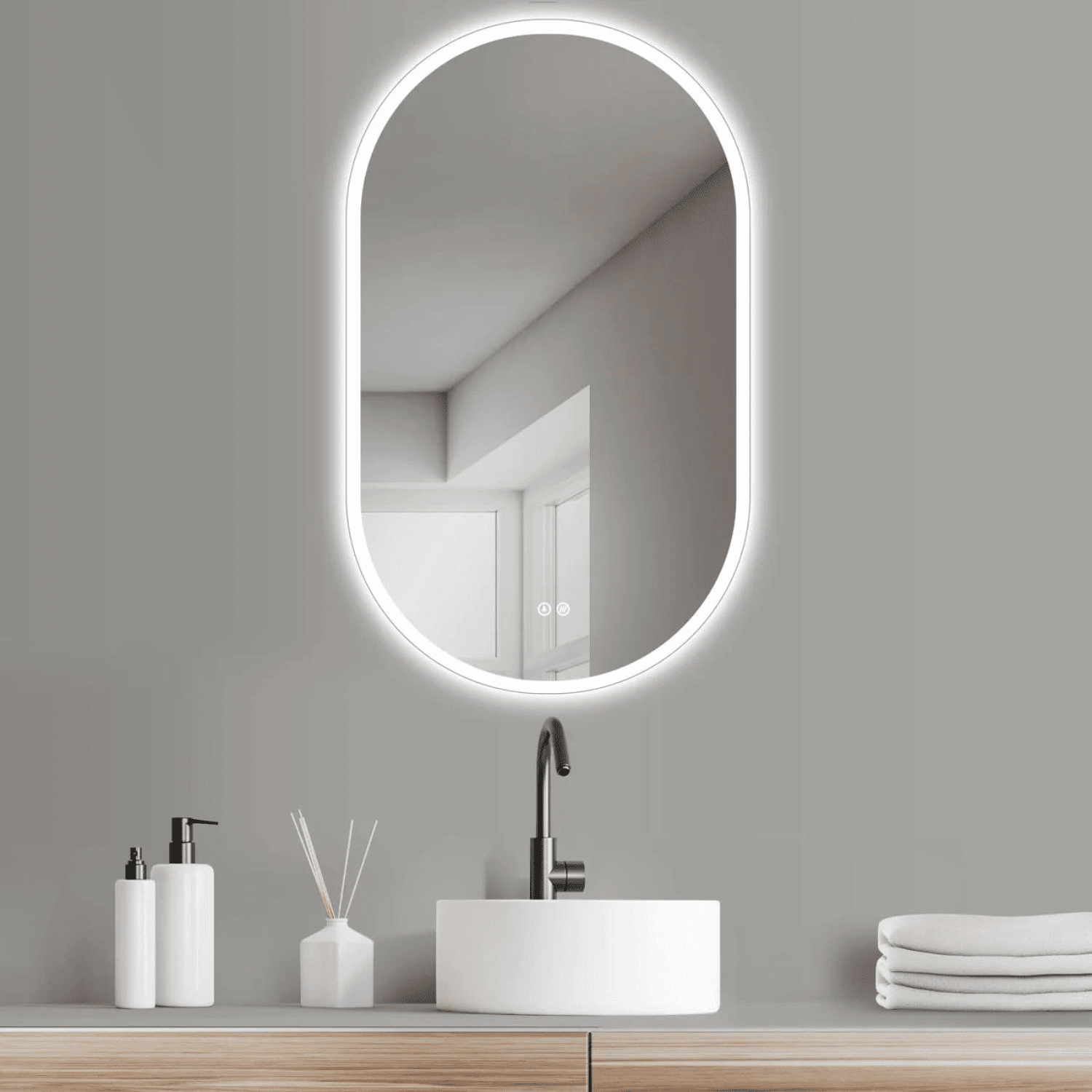 Badkamerspiegel Ovaal 60 x 100 cm – Anti-Condens & Inbouw Led Horizontaal/Verticaal