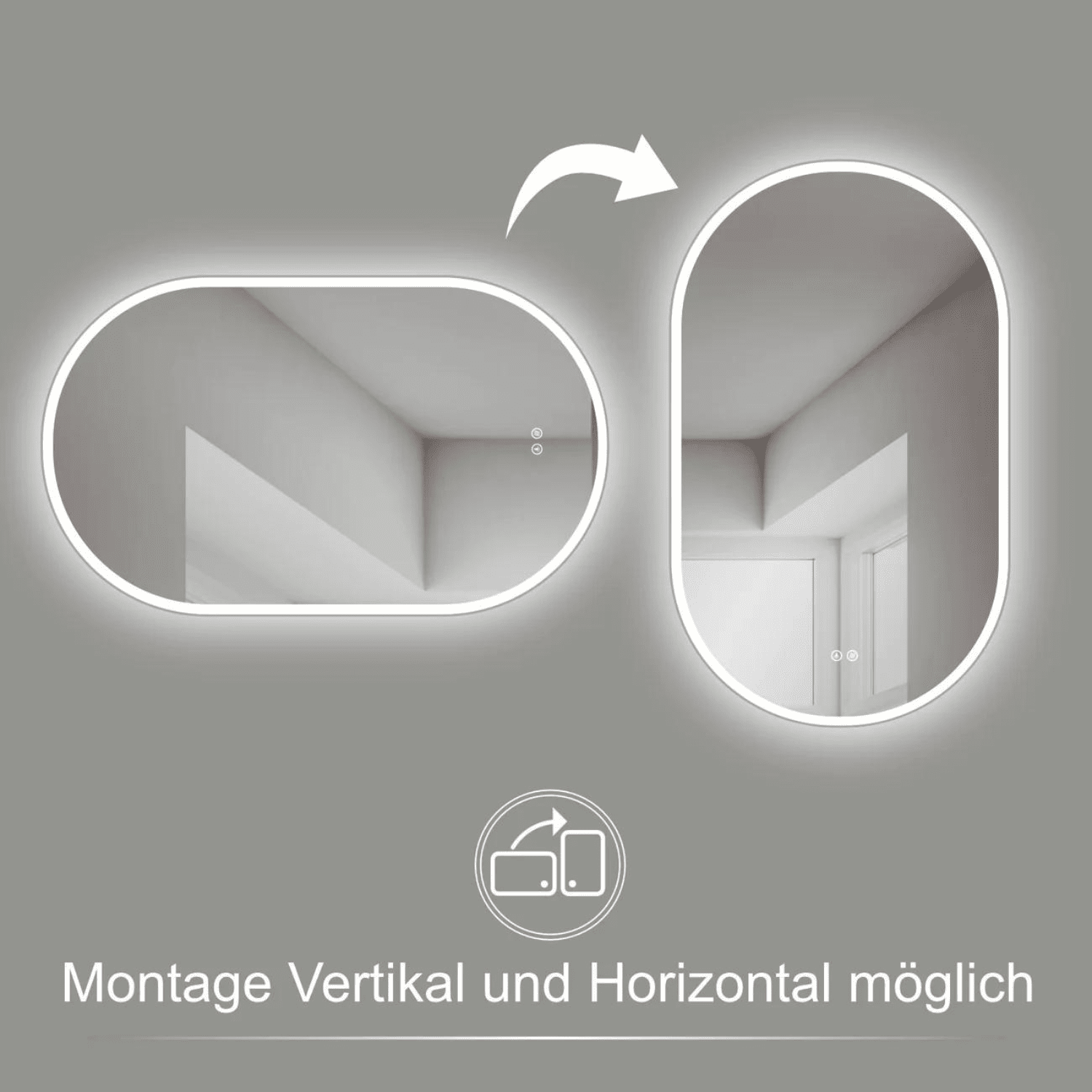 Badkamerspiegel Ovaal 60 x 100 cm – Anti-Condens & Inbouw Led Horizontaal/Verticaal