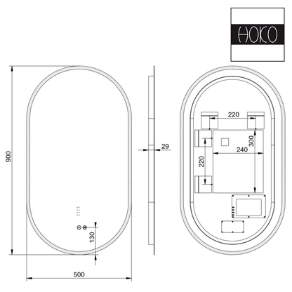 Badkamerspiegel Ovaal 60 x 100 cm – Anti-Condens & Inbouw Led Horizontaal/Verticaal