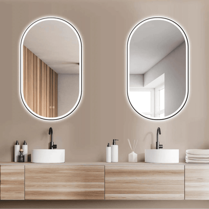 Badkamerspiegel Ovaal Zwart 50 x 90 cm – Anti-Condens & Inbouw Led Horizontaal/Verticaal