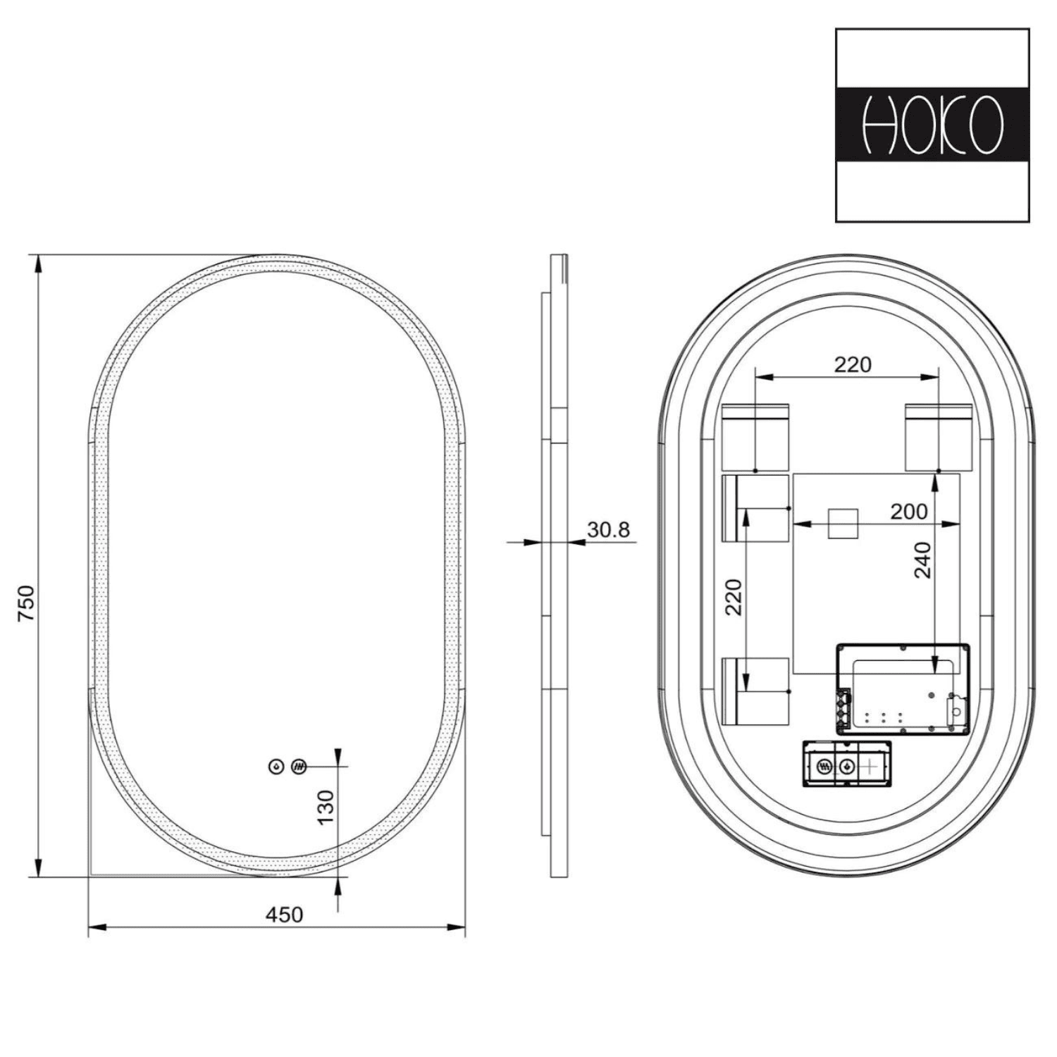Badkamerspiegel Ovaal Zwart 50 x 90 cm – Anti-Condens & Inbouw Led Horizontaal/Verticaal