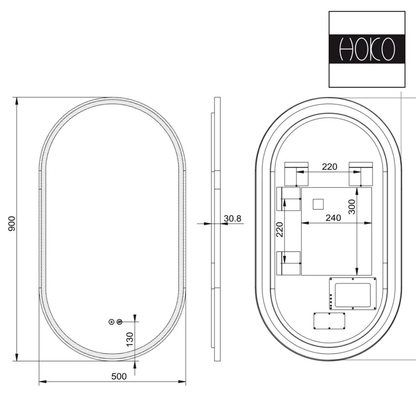 Badkamerspiegel Ovaal Zwart 50 x 90 cm – Anti-Condens & Inbouw Led Horizontaal/Verticaal