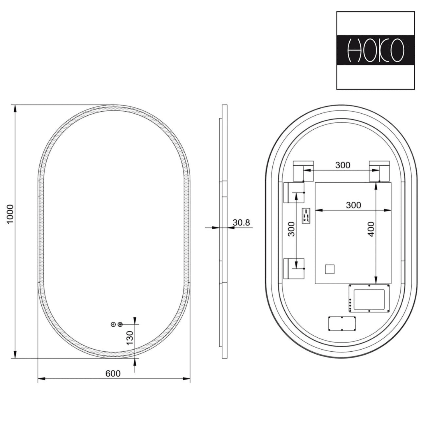 Badkamerspiegel Ovaal Zwart 50 x 90 cm – Anti-Condens & Inbouw Led Horizontaal/Verticaal