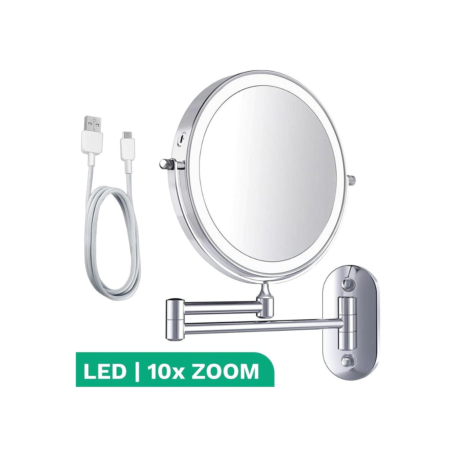 Make-Up Spiegel Wand Led Verlichting - 10x Vergroot - Chroom - Oplaadbaar