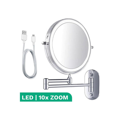 Make-Up Spiegel Wand Led Verlichting - 10x Vergroot - Chroom - Oplaadbaar