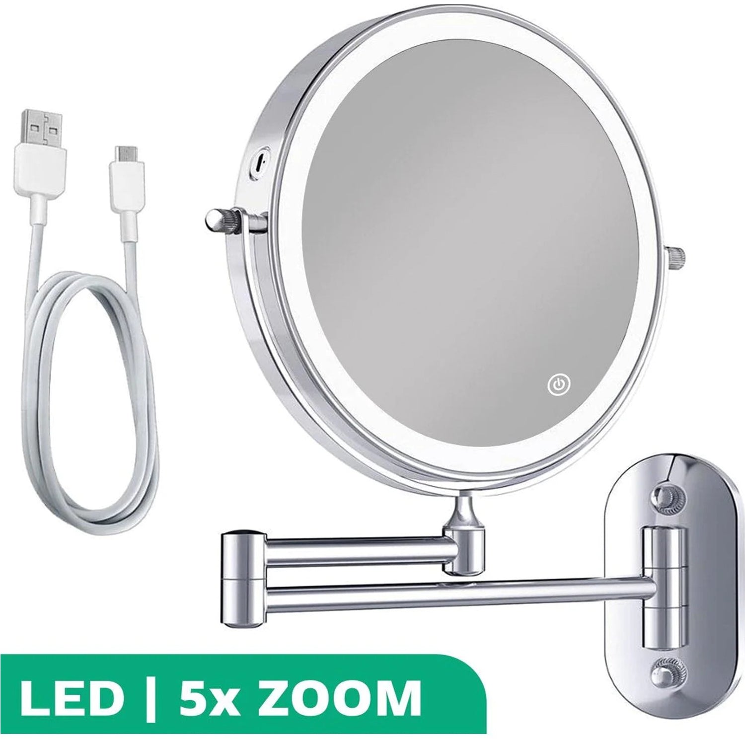 Make-Up Spiegel Wand Led Verlichting - 5x Vergroot - Chroom - Oplaadbaar