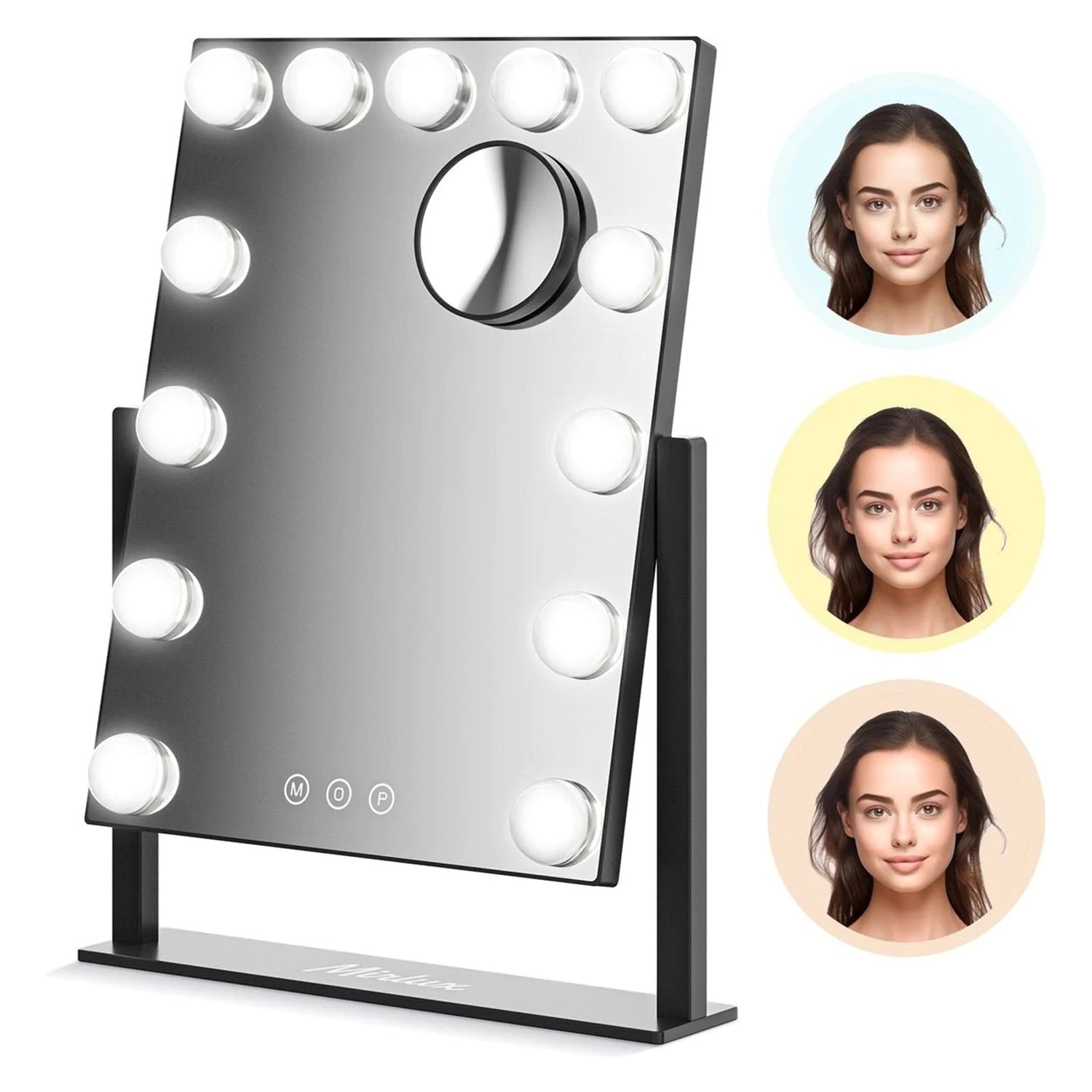 Make-Up Spiegel Hollywood Led Verlichting - 3 Dimbare LED Verlichting - Zwart - 33 X 44 Cm