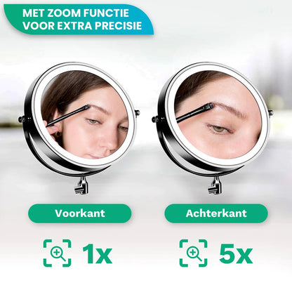 Make-Up Spiegel Wand Led Verlichting - 5x Vergroot - Zwart - Oplaadbaar