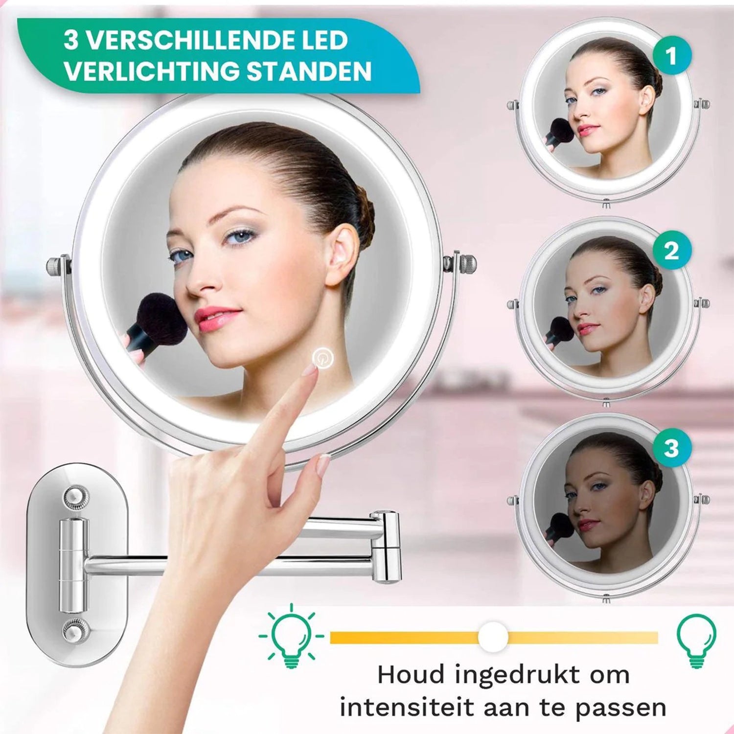 Make-Up Spiegel Wand Led Verlichting - 10x Vergroot - Chroom - Oplaadbaar